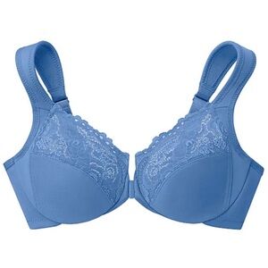NEW Glamorise WonderWire Front-Closure Bra Size 50B Plus SZ Lace Vibrant Blue